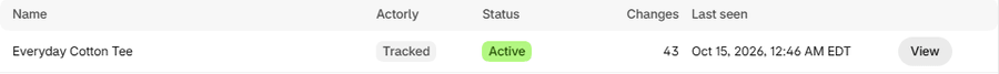The Products list in the Data room: Name, Actorly, Status, Changes and Last seen, with a View button